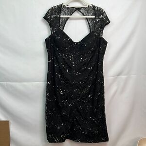 Anny Lee Black sequins and lace cocktail dress size 3X NWT